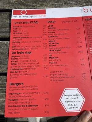 Menu   at Hotel Buiten in Amsterdam