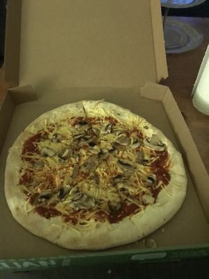 Pizza funghi (vegetarian version substituted wirh vegan cheese) at Domino's Pizza - Pieter Calandlaan in Amsterdam