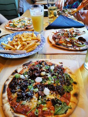 Vegan pizzas and fries at The Plasterers Arms in Norwich