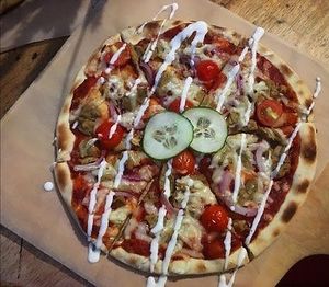 Vegan donner kebab pizza at The Plasterers Arms in Norwich