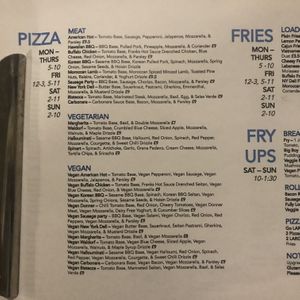 Pizza menu 31/12/19 at The Plasterers Arms in Norwich