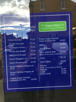 Their menu  at Capplemans Fish and Chips in Scarborough