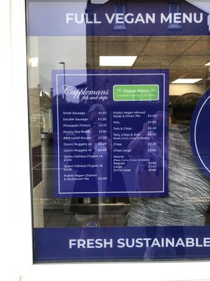 Vegan Menu (AUG 2021) at Capplemans Fish and Chips in Scarborough