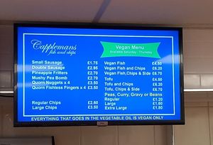 The menu at Capplemans Fish and Chips in Scarborough