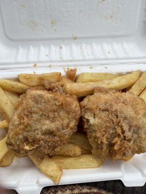 Tofu and chips   at Capplemans Fish and Chips in Scarborough