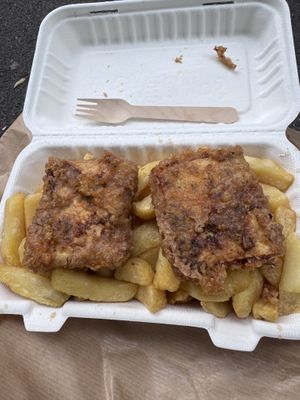 Tofu and chips   at Capplemans Fish and Chips in Scarborough