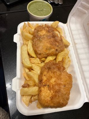 Chippy tea  at Capplemans Fish and Chips in Scarborough