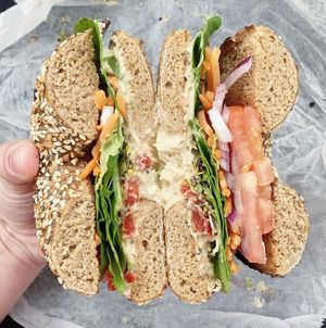 the “moats” sandwich 😍  at Bagels Plus in Conway