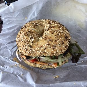 Moats on everything bagel   at Bagels Plus in Conway