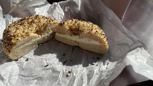 Everything Bagel with Scallion Flavoured Cream Cheese   at Bagels Plus in Conway