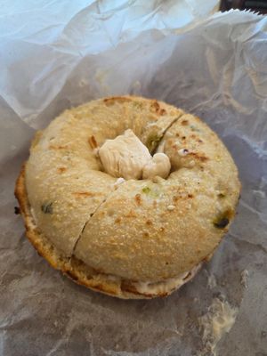 Jalapeño bagel with Tofutti at Bagels Plus in Conway