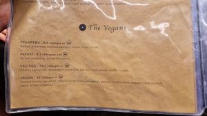 Vegan menu at Timilia in Palermo