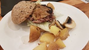 Rice and bean burger at Raices in Pamplona