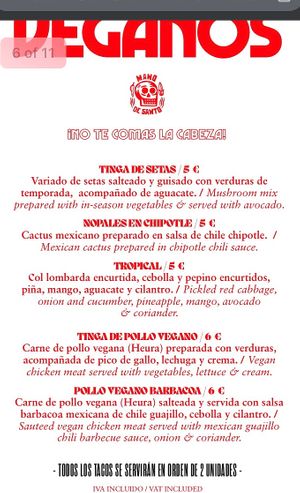 Vegan menu  at Mano de Santo in Sevilla