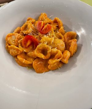Orecchiette pasta with vegan pecorino at Zenzero in Taranto