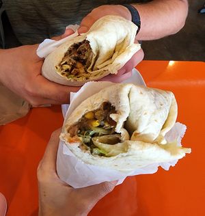 La Taquisa Rajas/Mole and Cauliflower/Beyond Chorizo Combo Burritos - about $15 each El Gordo Size XL! Delicious!! at La Taquisa in Langford