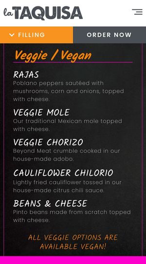 La Taquisa Vegan Menu Options (minus cheese) for Tacos, Burritos, Sopes - mix n match - all really tasty! at La Taquisa in Langford