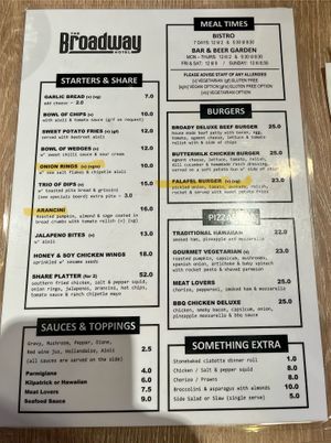 Vegan options highlighted   at The Broadway Hotel in Glenelg