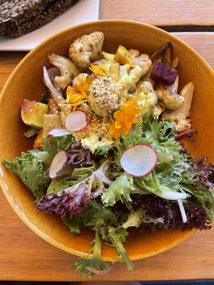  The Eggs Benedict can be made vegan, however they do not use egg substitutes to replace the egg, they just add more roasted veg & sweet potatoes but was still tasty! at Charlotte & The Quail in Victoria