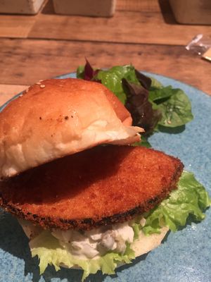 Vege fish burger!! at Gelato Pique Cafe in Kyoto
