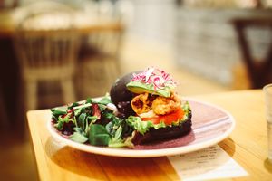 Black bun soy meat burger 🍔🌱❤️ at Gelato Pique Cafe in Kyoto