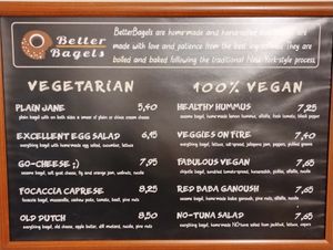 Veggie & vegan menukaart at BetterBagels Bakery in Leiden