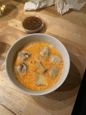 Vegan coconut soup with vegetables and tofu  at Nammi in Berlin