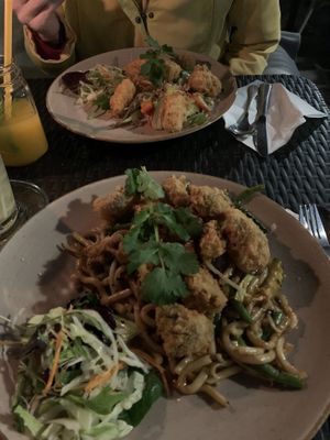 Udon noodles with vegan crispy duck and glass noodles with fried crispy tofu!  at Nammi in Berlin