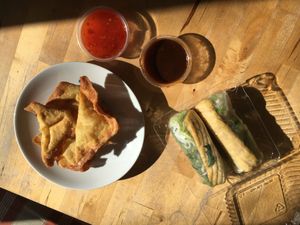 vegan tofu bags with vegan summer rolls at Nammi in Berlin