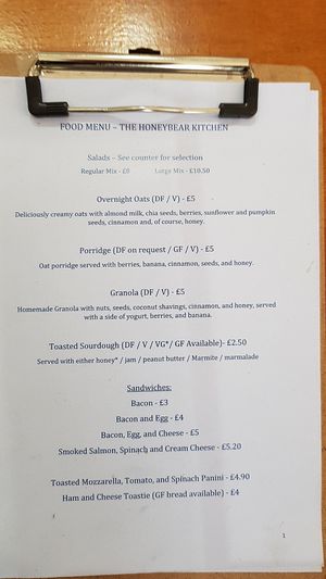 Menu at The Honeybear Kitchen in South West London