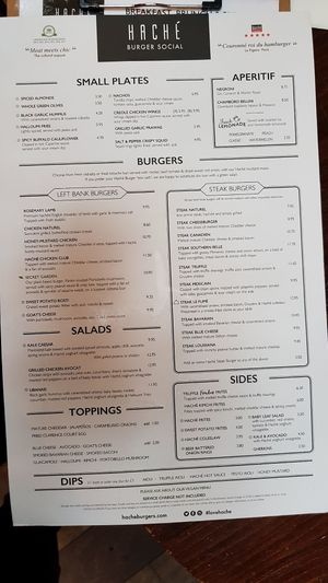 Full menu at Haché Burgers in South West London