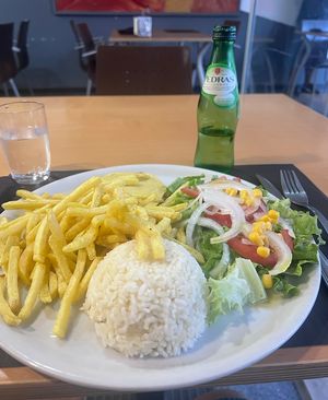 Scene 2: vegan burger, fries, rice, salad  at Spacos in Vila Praia De Ancora
