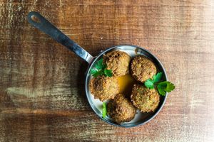 Falafel pan at Melabes in West London
