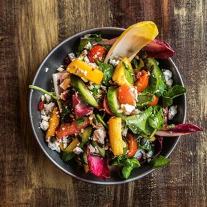 Veg salad with feta cheese at Melabes in West London