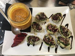 Soup and veggie rolls. at Tea Room Beatrice in Venice