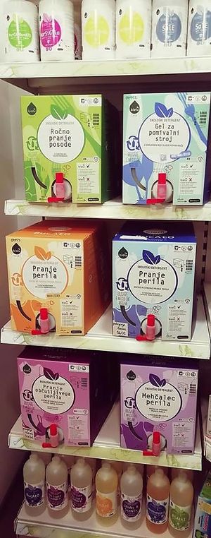 Biolu vegan refillable cleaning products at EKO Market in Ljubljana