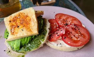 Great avocado tomato tofu bagel 🥑🍅🥯😊👍 at co Jak co in Poznan