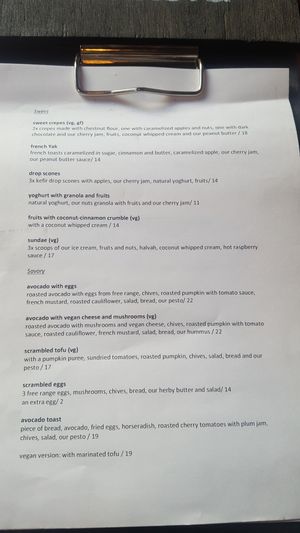Part of the menu in English at co Jak co in Poznan