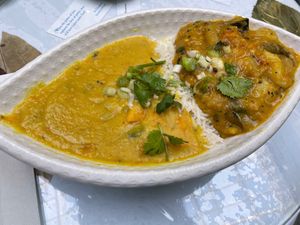 Daal, rice and a curry that was new to me. A different flavour which I think may have come from fenugreek seeds - don’t hold me to that though! at Peace-Garden in Ottawa