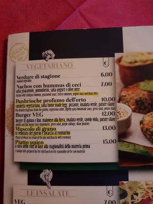 Vegetarian/Vegan menu at Fabric in Catanzaro