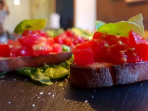 Burschetta with tomato and basil at Fabric in Catanzaro