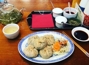 Delicious vegan mushroom dumplings   at Moli Tea House in Shrewsbury