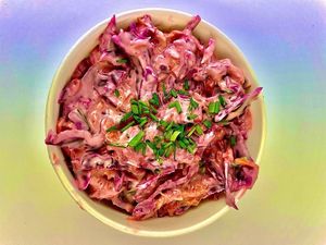 Creamy Pink Poppy Seed Coleslaw  at Vausages in Lichfield