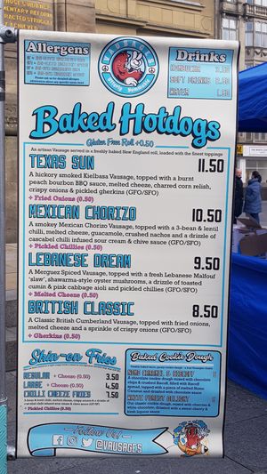 Menu at Vausages in Lichfield