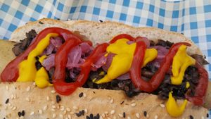 Cumberland with mushroom, onion, mustard and ketchup at Vausages in Lichfield