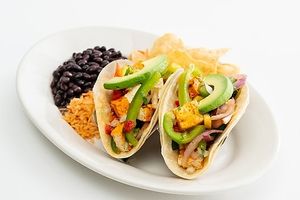 Organic Non-GMO Tofu & Veggie Taco Plate

Two tofu and veggie tacos with organic rice & beans at Sharky's Woodfired Mexican Grill in Las Vegas