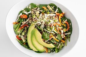 Avocado Quinoa Superfood Salad
Organic red & white quinoa, baby spinach, cabbage, jicama, cucumber, sweet peppers, green onion, cilantro, avocado vinaigrette, avocado, flax & chia at Sharky's Woodfired Mexican Grill in Las Vegas