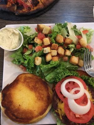 Impossible burger with vegan cheddar, salad with vegan ranch dressing.   at The Pint House in Yuma