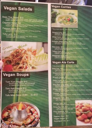 Vegan menu 2 at Baan Thai in Las Vegas