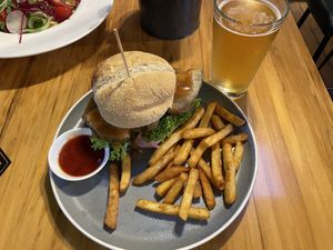 Vegan Tempura Burger  at Ministry of Works Bar & Eatery in Twizel
